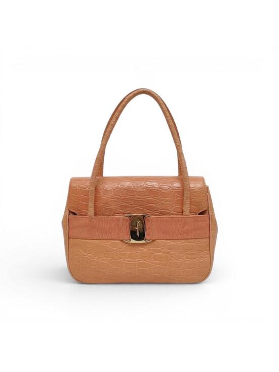 Other - Salvatore Ferragamo Vintage Croc Embossed Leather Shoulder Bag Orange Gancini